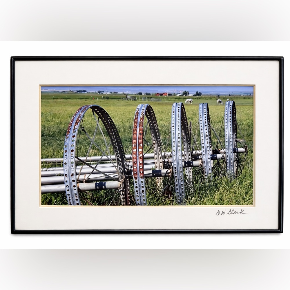 Framed Photograph Grassy Field Water Line System wheels Midwest